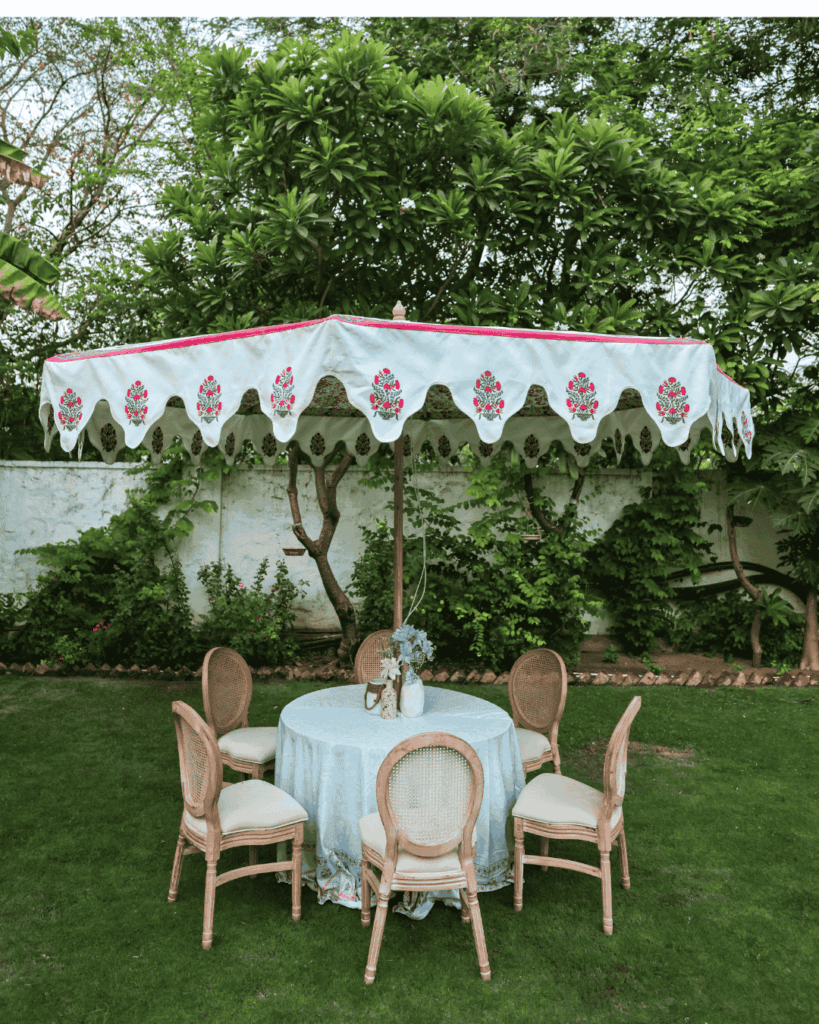 White & Pink Garden Parasol